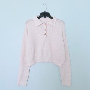 bp Oatmeal Heather Rib Long Sleeve Polo Sweater